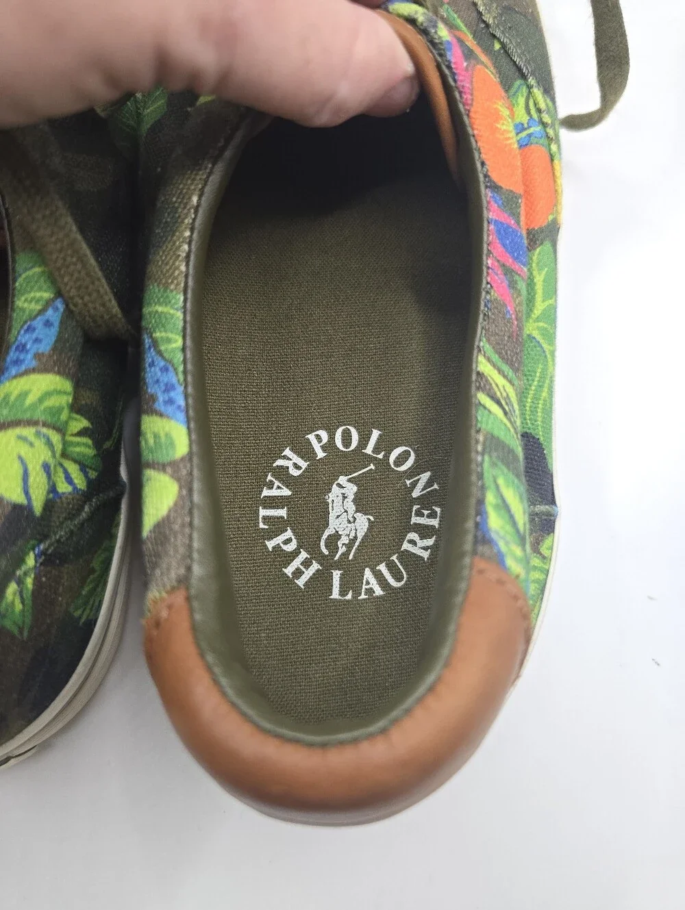 Polo Ralph Lauren Green Tropical Floral Camo Deck Sneakers. Mens 10 D